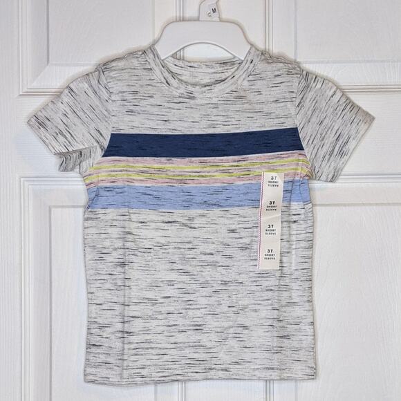 Cat & Jack Boys Heather Grey Blue Multicolor Stripes T Shirt 3T - Picture 1 of 9
